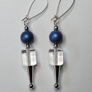 Stiletto Earrings, Blue & Clear Glass Beads